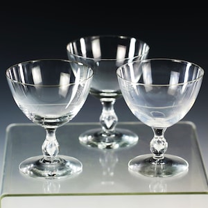 Vintage set of 3 hand blown clear crystal Champagne Coupe, Sherbet  Glasses, Dessert Glasses
