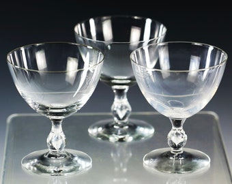 Vintage set of 4 hand blown clear crystal Champagne Coupe, Sherbet  Glasses, Dessert Glasses
