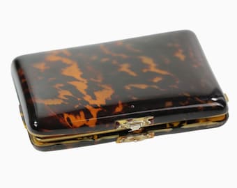 Estuche de tocador/minaudière antiguo victoriano de carey con espejo y peine integrado.