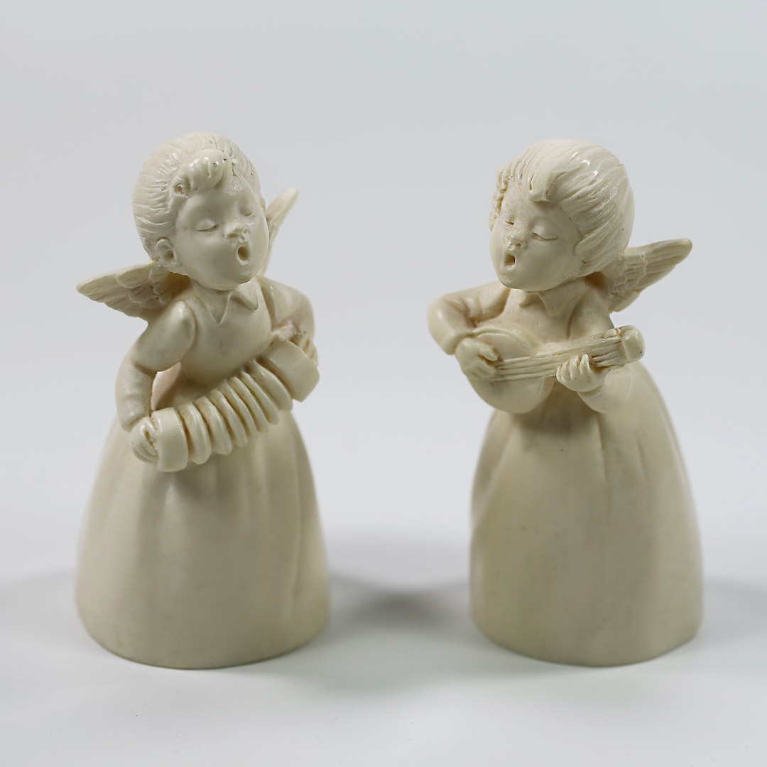 2 Vintage Made in Italy by A. Santini Angel Figurines Stone Sculpture