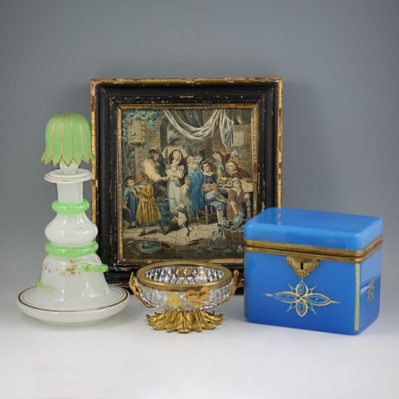 フランスアンティーク白乳ガラスエッチングシェード 巧み 