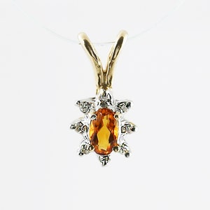 Vintage 14K solid yellow gold, Citrine and Diamond Pendant