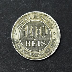1889 Brazil 100 Reis South American coin Brazil money, Coper Nickel coin, Republic-Rio De Janeiro