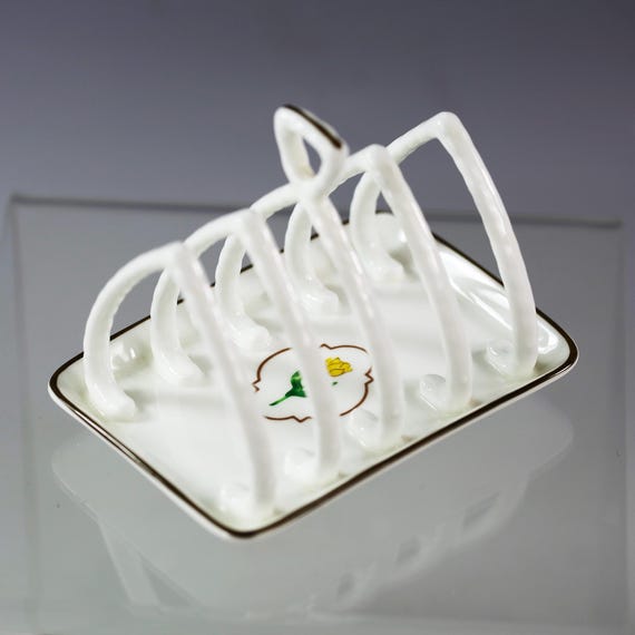 Vintage Royal Coalport Porcelain Toast Rack: Yellow Tulip Medallion