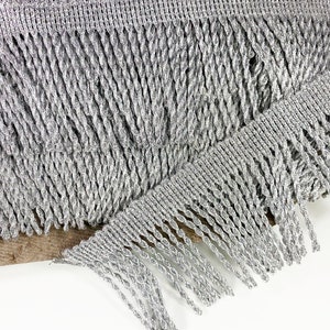 8m Silver Bullion Thread Fringe: Metallic Upholstery Trim