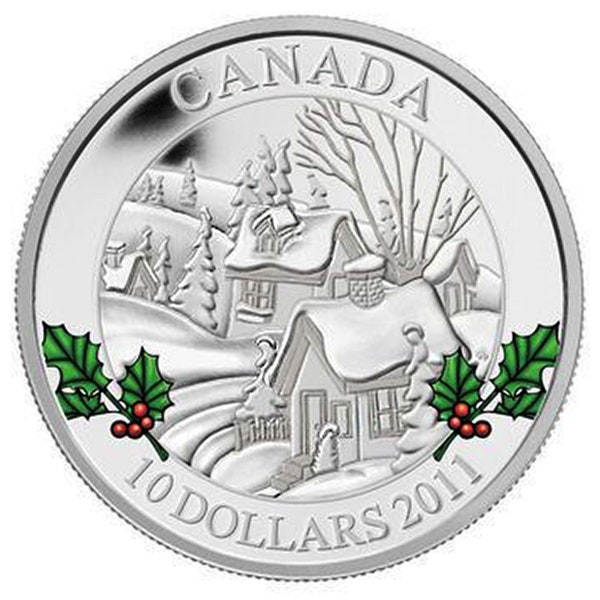 Non-circulated 2011 Canada 10 dollar fine sterling silver coin Elizabeth II - Winter Town