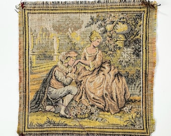 Vintage brocade Picture in style of Jean-Honoré Fragonard, made in Belgium, sewing applique