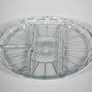 Vintage depression clear glass 10in Platter 4 section serving Platter, 25 cm Tray, plate
