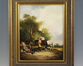 Late 19th century British oil on canvas Painting - Travellers at Rest