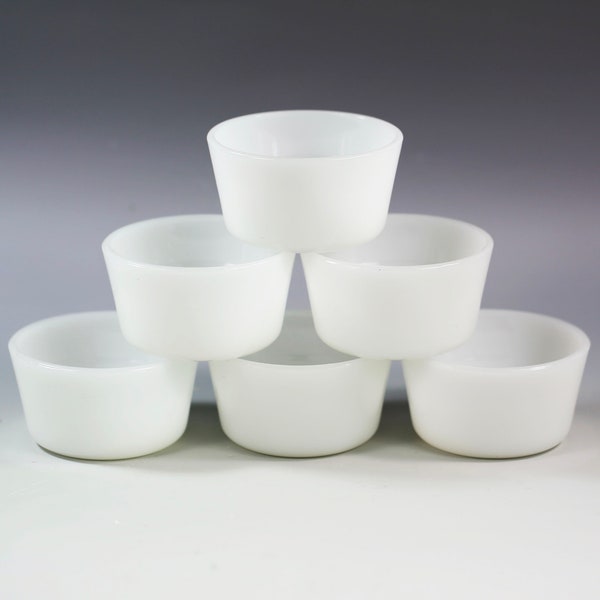 Set of 6 Vintage Glasbake Custard cups Ramekins in Milk Glass  Midcentury Kitchen Bakeware Baking Bowl Ovenware white decor gift