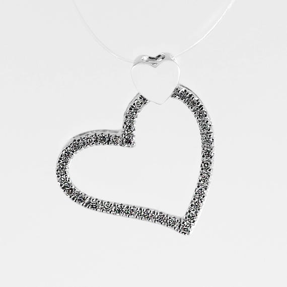 14K White Gold Diamond Heart Pendant: Interlinked… - image 1