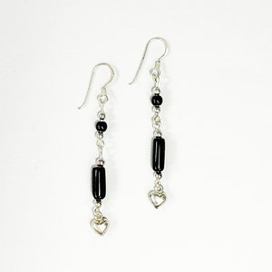 Vintage Sterling Silver drop dangle Earrings with black jet