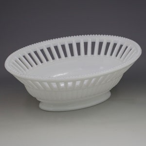 Vintage Imperial glass milk white glass Bowl w/ beaded reticulated edge