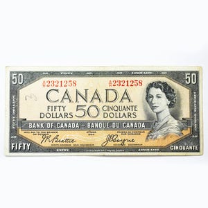 1954 Kanada 50 Dollar Banknote mit Teufelgesicht Kanadischen 50 Dollar Schein AH2321258 Beattie-Coyne, Papiergeld