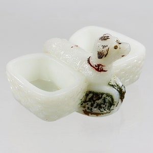 Antique French Schmidt Verrerie opaline glass open Salt Dip - Dog cares two Baskets