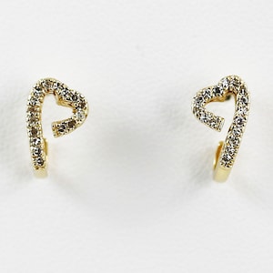 Solid 14K yellow Gold Heart Diamonds Earrings, Stud back Earrings, Wedding Earrings