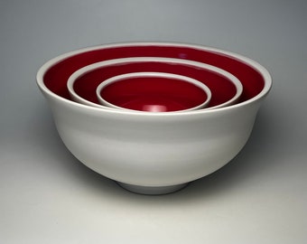 White Red waisted Bowl set