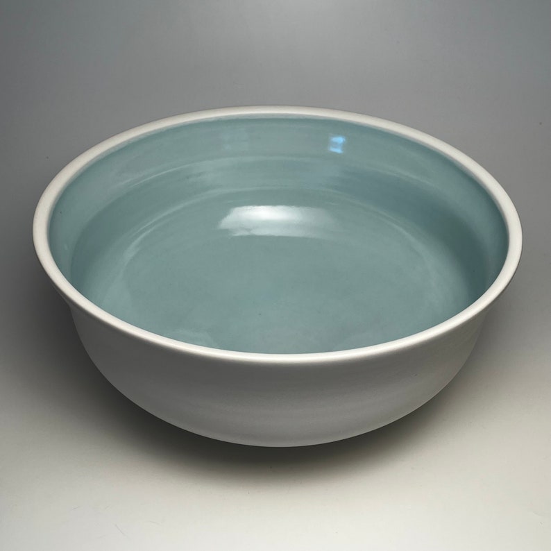 Large White light blue waisted Bowl image 2