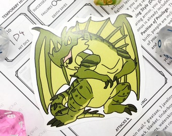 Green Dragon Sticker // 6cm DnD Cute Nerd Geek Gift // Critical Role Raishan // Gm Gift Creature Monster // Dungeons and Dragons