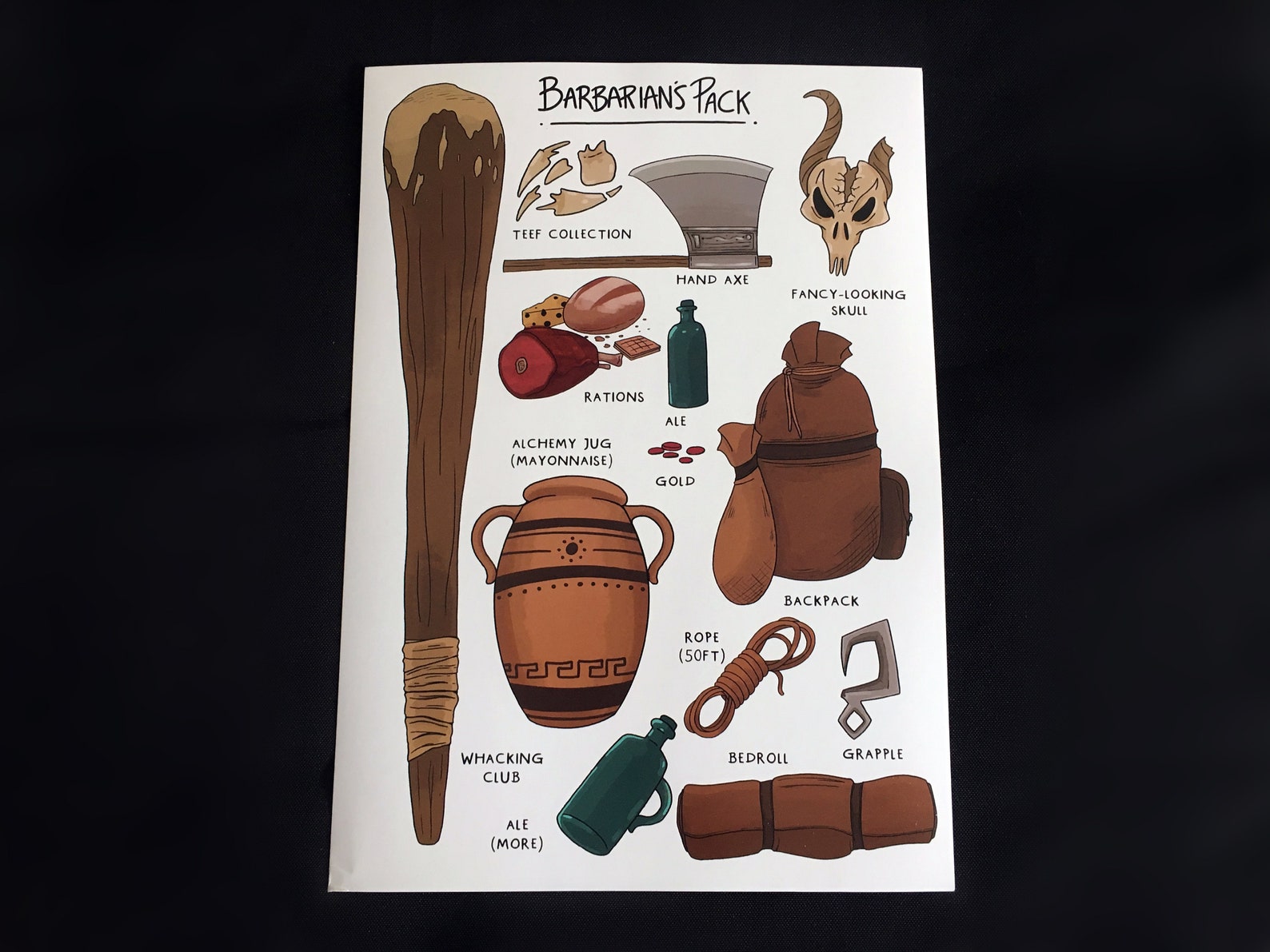 D&D Barbarian's Pack A4 Print // Dnd Gift Class Items // Etsy