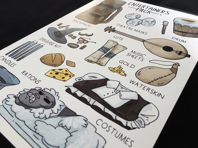 D&D Entertainer's Pack A4 Print // Dnd Gift Class Fantasy Etsy