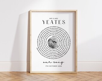 Wedding Anniversary Gift for Him and Her, Anniversary Gifts for Him Her, Vinyl Record Song Lyric Gift, Vinyl Record Print, Personalised Gift