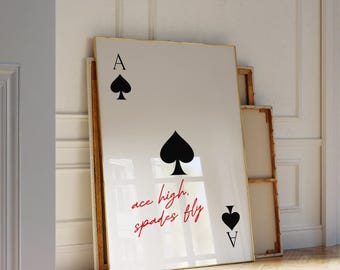 Trendy Ace of Spades Wall Art Print, Playing Card Retro Quote Poster, Retro Trendy Aesthetic Print, Playing Card Poster, Preppy Wall Art