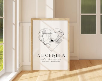 Personalised New Home Map Print, Our New home map print, Home Map Gift for Anniversary, House Warming Gifts for Him and Her, New Home Gifts