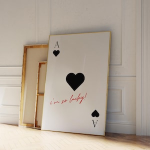 Impression d'art mural tendance As de coeur, affiche citation de la chance, impression esthétique tendance rétro, affiche de cartes à jouer, art mural preppy