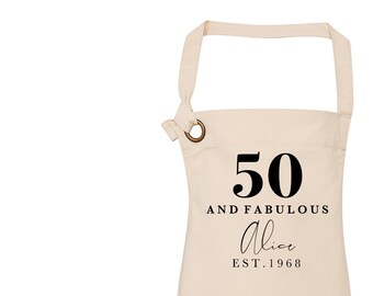 Birthday Gift Ideas | 50th Birthday Apron | 50 and Fabulous Gift Ideas | Personalised Apron | Gift ideas for Her | Custom Apron | 50th Gift
