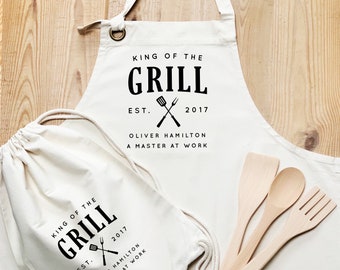 Personalised Apron Set | Aprons for Men | King of the Grill | Personalised Adults Apron Set | Personalised Chef Set |Personalised Cook Set