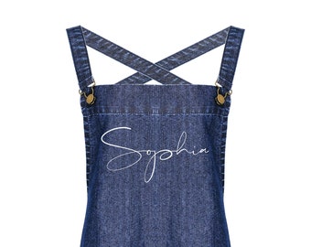 Personalised Denim Apron | Barista Style Custom Apron | Aprons for Men and Women | Cross Back Apron | Design Your Own Custom Denim Apron