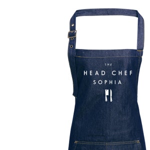 Personalised Denim Aprons | Head Chef Apron | Aprons for Men | Aprons for Women | Custom apron for Her | Personalised Apron | Denim Apron