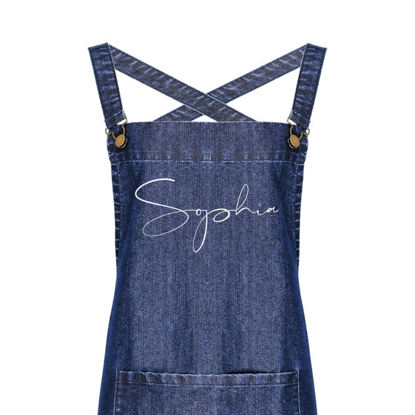 Personalised Denim Apron | Barista Style Custom Apron | Aprons for Men and Women | Cross Back Apron | Design Your Own Custom Denim Apron