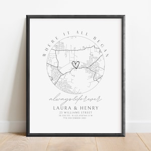 Personalised Anniversary Gift Map Print - Where it all began, Map Gift for Her Wife Girlfriend, Map Gift for Him Husband Boyfriend