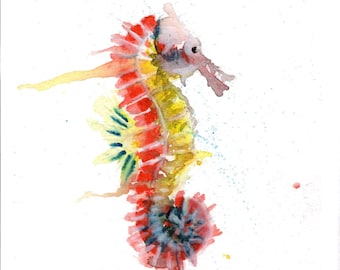 Seahorse Watercolor Art Print | Seahorse Painting | Ocean Themed Bathroom | Nautical Nursery | Animal Art | Abstract Watercolor Painting