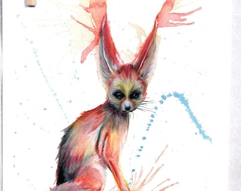 Fennek Fuchs Kunstdruck | Aquarell Splash Kunstwerk