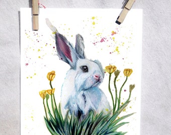 Bunny Watercolor Art Print | Floral Nursery Decor