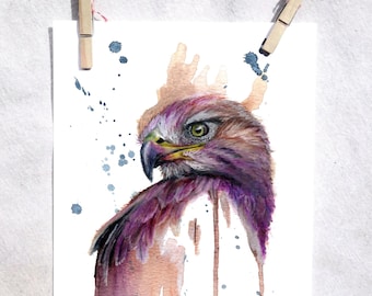 Hawk Art Print | Watercolor Painting | Western Wall Decor | Bird art Print | Signed Artwork | Mountain Animal Art | Boys Wall Art | Hawk