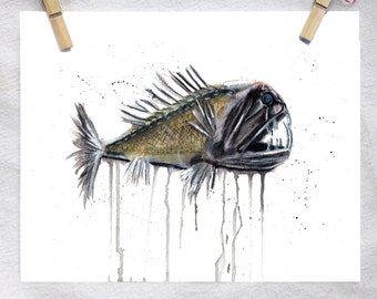 Fangtooth Fish Art Print | Scary Deep Sea Wall Hanging