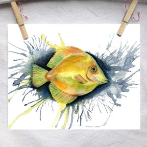 オーシャンファーストアートプリント | リーフフィッシュアート | 海の生物アート | 水槽の魚の装飾 | エキゾチックなペット | リビングルームアート | 魚のイラスト | イエロータン
