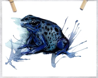 Impression d'art grenouille | Impression d'art grenouille poison dard | Amphibiens | Oeuvre d'art animalière | Aquarelle | Animaux de la forêt tropicale humide | Décoration forêt tropicale