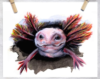 Impression d'art Axolotl | Décoration de chambre d'enfants | Art mural pour enfants plus âgés | Impression d'art salamandre | Décoration d'intérieur | Décoration de chambre à coucher | Art de l'étang | Axolotl