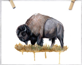 Bison Watercolor Art Print | Yellowstone, Woodland Decor
