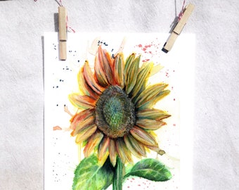 Sunflower Watercolor Art Print, Multiple Sizes Available