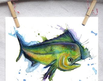 Impressão artística de Mahi Mahi | Ilustração colorida de peixe