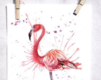 Pink Flamingo Watercolor Art Print | Tropical Bird Nursery Decor