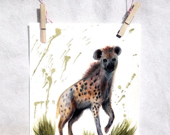 Spotted hyena watercolor art print by Lindsey Munson