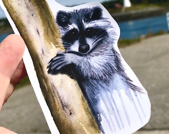 Aquarell Waschbär Aufkleber | Wetterfeste Waldtierkunst