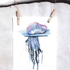 Portuguese Man of War art print | Jellyfish art | Ocean Animal Painting | Nursery Art Print | Ocean Theme Wall Art | Nautical Decor For Wall